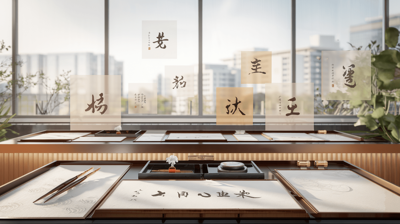 Tranquil Singaporean classroom with calligraphy desk, soft light, HDB view, and cultural decor.